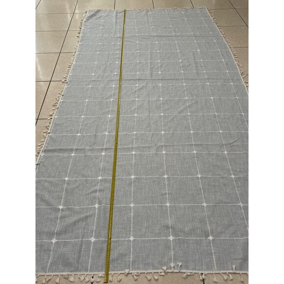 Tablecloth set grey and white patterned or throw blanket rectangular tassels - Picture 6 of 9